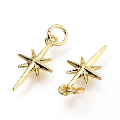 Real 18K Gold Plated Brass Pendants, with Jump Rings, Star, Real 18K Gold Plated, 17x9.7x2.5mm, Hole: 3.4mm