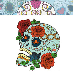 Colorful Halloween Theme Luminous Body Art Tattoos Stickers, Removable Temporary Tattoos Paper Stickers, Skull, Colorful, 85x60mm