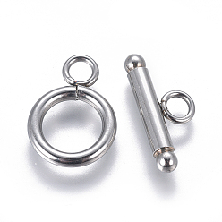 Stainless Steel Color 304 Stainless Steel Toggle Clasps, Stainless Steel Color, 16.5x12x2mm, Hole: 3mm, Inner Diameter: 8mm, Bar: 18x7.5x3mm, Hole: 3mm