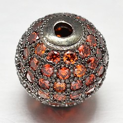 Gunmetal CZ Brass Micro Pave Cubic Zirconia Round Beads, Gunmetal, 10mm, Hole: 2mm