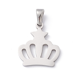 Stainless Steel Color 304 Stainless Steel Pendants, Laser Cut, Crown Charms, Stainless Steel Color, 18x16x1.5mm, Hole: 2.5x4.5mm