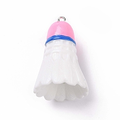 Pearl Pink Sport Ball Theme Opaque Resin Pendants, Badminton Charms, with Platinum Plated Iron Loops, Pearl Pink, 37.5x26mm, Hole: 2mm