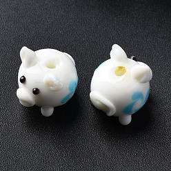 Blanco Abalorios de colores vario hechos a mano, cerdo, blanco, 16~17x14x15~16 mm, agujero: 2 mm