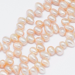 PeachPuff Natural Cultured Freshwater Pearl Beads Strands, Potato, PeachPuff, 7~10x6~7mm, Hole: 0.8mm, about 65pcs/strand, 13.7 inch(35cm)