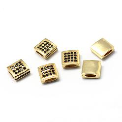 Golden Rack Plating Brass Cubic Zirconia Beads, Long-Lasting Plated, Square, Golden, 9x9x4mm, Hole: 1.5x5.5mm