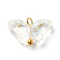 Clear AB Electroplate Transparent Glass Pendants, AB Color Plated,  Mixed Style, with Brass Findings, Golden, Butterfly, Clear AB, 10x15x4mm, Hole: 1.8mm