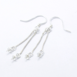 Silver 925 Sterling Silver Earring Hooks Findings, with Box Chain & & Cup Pearl Bail Pin, Silver, 45x0.8mm, 20 Gauge, Pin: 0.8mm, Tray: 3mm