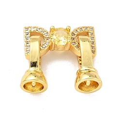 Golden Rack Plating Brass Micro Pave Clear & Yellow Cubic Zirconia Fold Over Clasps, Cadmium Free & Lead Free, Long-Lasting Plated, Bowknot, Golden, Bowknot: 9x17mm, Clasp: 13.5x7mm, Inner Diameter: 4.4mm