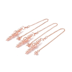 Rose Gold Rack Plating Brass Cable Chain Pointed Dowsing Pendulums, with Alloy Lobster Claw Clasps and Iron Round Beads, Cadmium Free & Lead Free, Rose Gold, 240mm, Hole: 2mm