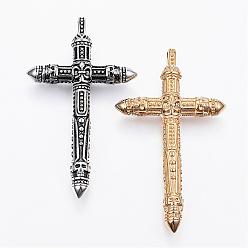 Mixed Color 304 Stainless Steel Big Pendants, Cross, Mixed Color, 63x37x7.5mm, Hole: 4.5mm