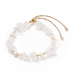 Quartz Puces de cristal de quartz naturel et bracelet coulissant perlé, bijoux en pierres précieuses pour femmes, or, diamètre intérieur: 2-1/8~3-1/4 pouce (5.4~8.4 cm)