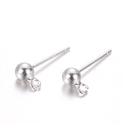 Silver Round 925 Sterling Silver Ear Stud Findings, Earring Posts, Silver, 14~15mm, Hole: 2mm, Pin: 0.7mm