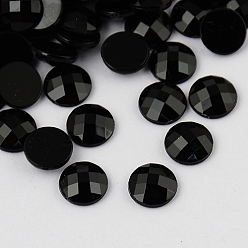 Negro Cabuchones de acrílico, la espalda plana y facetas, media vuelta / cúpula, negro, 20x6 mm