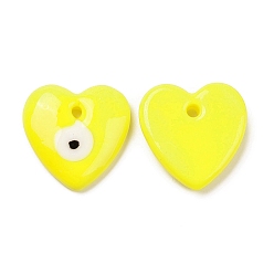 Amarillo Colgantes hechos a mano del lampwork del ojo malvado, corazón, amarillo, 25x25x7.5 mm, agujero: 2.8 mm