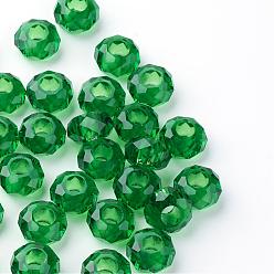 Verde Oscuro Granos europeos de cristal, abalorios de grande agujero, sin núcleo metálico, Rondana plana, verde oscuro, 14x8 mm, agujero: 5 mm