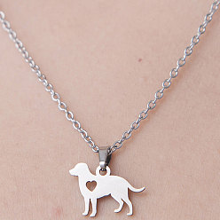 Stainless Steel Color 201 Stainless Steel Dog with Heart Pendant Necklace, Stainless Steel Color, 17.72 inch(45cm)