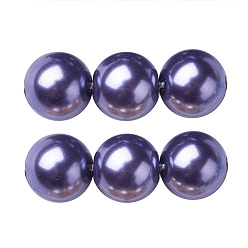 Azul de la Pizarra Oscura Hebras redondas de perlas de vidrio teñido ecológico, Grado A, cordón de algodón rosca, azul oscuro, 8 mm, agujero: 0.7~1.1 mm, sobre 52 unidades / cadena, 15 pulgada