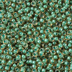(RR374) Turquoise Lined Light Topaz Luster MIYUKI Round Rocailles Beads, Japanese Seed Beads, (RR374) Turquoise Lined Light Topaz Luster, 11/0, 2x1.3mm, Hole: 0.8mm, about 1100pcs/bottle, 10g/bottle