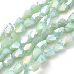 Aquamarine Electroplate Opaque Solid Color Glass Beads Strands, Full Rainbow Plated, Faceted, Triangle, Aquamarine, 8x6x6mm, Hole: 1.2mm, about 76pcs/Strand, 21.65 inch(55cm)