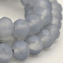 Light Grey Pearl Luster Plated Faceted Rondelle Glass Beads Strands, Frosted, Light Grey, 8x5mm, Hole: 1mm, about 72pcs/strand, 17.3 inch