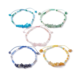 Mixed Color Natural & Synthetic Gemstone Chip Bead Braided Bracelets for Women, with Glass Bicone Beads, Mixed Color, Inner Diameter: 2-1/8~3-1/4 inch(5.4~8.1cm)