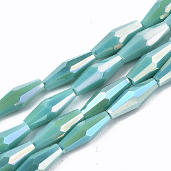 Light Sea Green Electroplate Glass Beads Strands, AB Color Plated, Faceted Bicone, Light Sea Green, 12x4mm, Hole: 0.8mm, about 59~60pcs/strand, 27.56 inch(70cm)