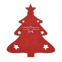 Roja Titulares de vajilla de fieltro con temática navideña, para tenedor cuchara cuchillo almacenamiento mesa de fiesta cena decoración suministros, árbol de Navidad, rojo, 203x169x2 mm