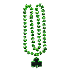 Vert Collier pendentif trèfle en plastique avec chaînes boules pour la saint patrick, verte, 33.07 pouce (84 cm)