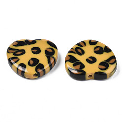 Goldenrod Two Tone Acrylic Beads, with Leopard Pattern, Imitation Gemstone, Heart, Goldenrod, 30x32x7.5mm, Hole: 3mm