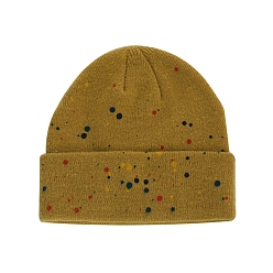 Verge D'or Foncé Bonnet à revers en fil de fibre de polyacrylonitrile, bonnet d'hiver en tricot à pois pour femme, verge d'or noir, 560~580mm