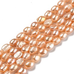 PeachPuff Natural Cultured Freshwater Pearl Beads Strands, Rice, Dyed, PeachPuff, 8~9.5x4~6mm, Hole: 0.7mm, about 40pcs/strand, 13.98 inch(35.5cm)