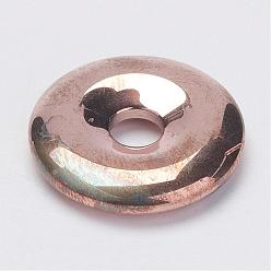 Rose Gold Plated Non-Magnetic Synthetic Hematite Pendants, Donut/Pi Disc, Grade A, Rose Gold Plated, Donut Width: 11.5mm, 30x6mm, Hole: 7mm
