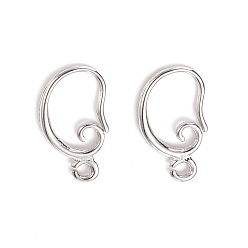 Real Platinum Plated Brass Earring Hooks, with Horizontal Loop, Long-Lasting Plated, Real Platinum Plated, 15x10x2mm, Hole: 1mm, 18 Gauge, Pin: 1mm