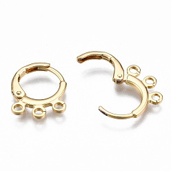 Real 18K Gold Plated Brass Huggie Hoop Earring Findings, with Hoop, Nickel Free, Real 18K Gold Plated, 15x12x2mm, Hole: 1.5mm, Pin: 0.8mm