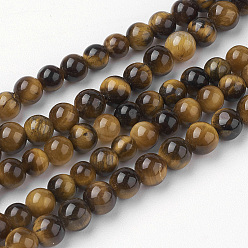 Œil De Tigre Jaunes brins naturels de perles oeil de tigre, ronde, classe AB +, 4~4.5mm, Trou: 1mm, Environ 85~90 pcs/chapelet, 14.9 pouce (38 cm)