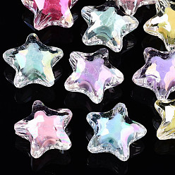Couleur Mélangete Perles acryliques transparentes, Perle en bourrelet, de couleur plaquée ab , étoiles, couleur mixte, 19x20x11mm, trou: 3 mm, environ 280 pcs / 500 g