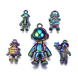 Rainbow Color Rainbow Color Alloy Pendants, Cadmium Free & Nickel Free & Lead Free, Spaceman and Robot, 18x8.5x3.5mm, Hole: 1.5mm, 5pcs/set