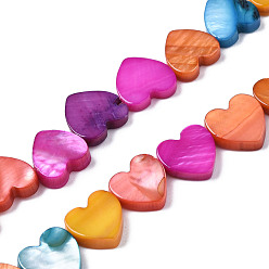 Разноцветный Естественных пресноводных оболочки бисер нитей, окрашенные, сердце, красочный, 8~9x8~9x2~3 мм, отверстие : 0.6 мм, около 45 шт / нитка, 15.24 дюйм (38.7 см)
