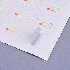 Blanco Pegatinas de sellado de San Valentín, etiquetas adhesivas de la imagen del paster, para el embalaje de regalo, rectángulo con palabra hecha a mano con amor, blanco, 20x30 mm