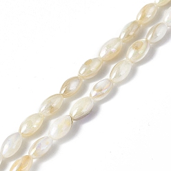 Light Goldenrod Yellow Natural Freshwater Shell Beads Strands, AB Color Plated, Oval, Light Goldenrod Yellow, 7x4mm, Hole: 0.8mm, about 49pcs/strand, 14.37 inch(36.5cm)