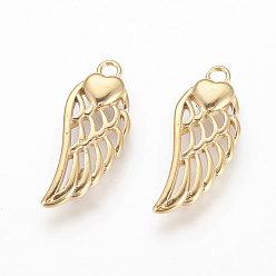 Golden 316 Surgical Stainless Steel Pendants, Wings with Heart, Golden, 20x8x2.5mm, Hole: 1.6mm
