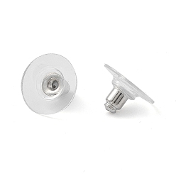 Platinum Brass Bullet Clutch Earring Backs, with Plastic Pads, Ear Nuts, Nickel Free, Platinum, 12x7mm