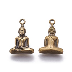 Bronze Antique Pendentifs en alliage de style tibétain, sans cadmium et sans nickel et sans plomb, Bouddha, pour bouddha, bronze antique, 36x23x8mm, Trou: 3mm
