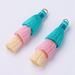 Colorful Nylon Tassel Decorations, with Iron Findings, Pendant Decoration, Golden, Colorful, 43x8mm, Hole: 3x4mm