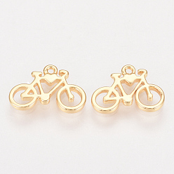 Real 18K Gold Plated Brass Charms, Nickel Free, Real 18K Gold Plated, Bicycle, Golden, 9x13x1.5mm, Hole: 1mm