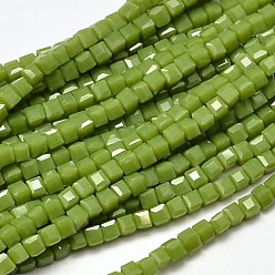 Yellow Green Faceted Cube Glass Beads Strands, Yellow Green, 2.5x2.5x2.5mm, Hole: 0.5mm, about 185pcs/strand, 15.7 inch