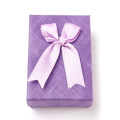 Pourpre Moyen Boîtes à bijoux en carton, avec ruban bowknot et éponge, pour les bagues, Des boucles d'oreilles, , rectangle, support violet, 9.3x6.3x3.05 cm
