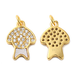 Real 18K Gold Plated 925 Sterling Silver Micro Pave Cubic Zirconia Charms, Dog Charm, with Shell & 925 Stamp & Jump Ring, Real 18K Gold Plated, 13x9x1.5mm, Hole: 2.3mm