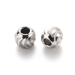 Stainless Steel Color 201 Stainless Steel Corrugated Beads, Round, Stainless Steel Color, 4x3.5mm, Hole: 1.6mm