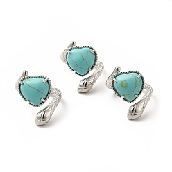 Turquoise Synthétique Coeur turquoise synthétique avec anneau de manchette ouvert serpent, bijoux en laiton platine pour femme, taille us 8 1/2 (18.5 mm)